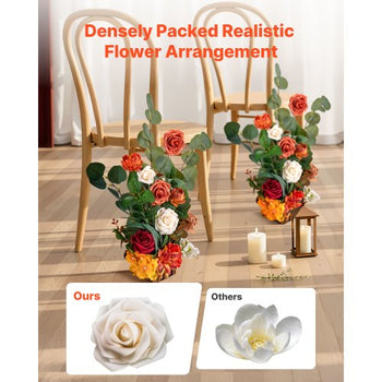 Standing Artificial Flowers Arrangements 4 PCS, 17.5-Inch Tall Faux Flower Decorations for Wedding Aisle Runner Chair, Orange Floral Centerpieces for Ceremony Reception Party Outdoor Decor