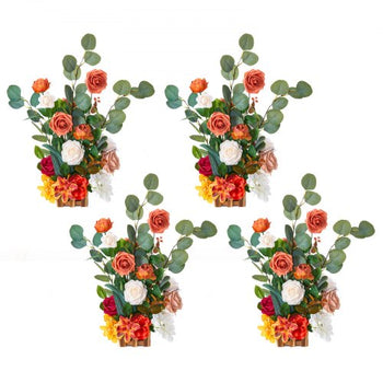Standing Artificial Flowers Arrangements 4 PCS, 17.5-Inch Tall Faux Flower Decorations for Wedding Aisle Runner Chair, Orange Floral Centerpieces for Ceremony Reception Party Outdoor Decor