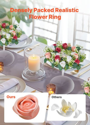 Artificial Rose Wreath, 14-Inch Diameter Faux Flower Wreath with Pink and White Roses, Flower Arrangement Centerpiece for Valentine's, Mother's Day, Party, Wedding and Home Table Décor, 10 PCS