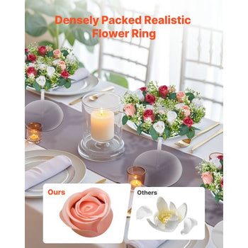 Artificial Rose Wreath, 14-Inch Diameter Faux Flower Wreath with Pink and White Roses, Flower Arrangement Centerpiece for Valentine's, Mother's Day, Party, Wedding and Home Table Décor, 10 PCS