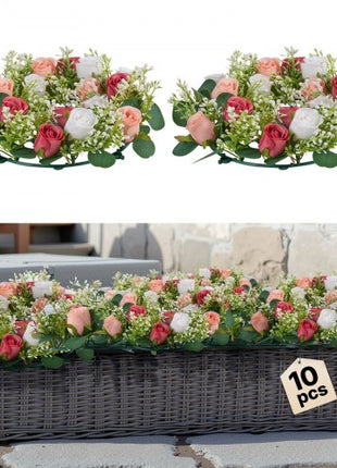 Artificial Rose Wreath, 14-Inch Diameter Faux Flower Wreath with Pink and White Roses, Flower Arrangement Centerpiece for Valentine's, Mother's Day, Party, Wedding and Home Table Décor, 10 PCS