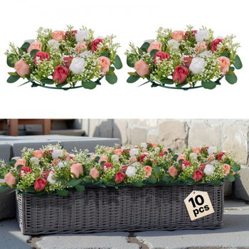 Artificial Rose Wreath, 14-Inch Diameter Faux Flower Wreath with Pink and White Roses, Flower Arrangement Centerpiece for Valentine's, Mother's Day, Party, Wedding and Home Table Décor, 10 PCS