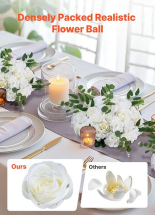 Flower Balls Arrangement Bouquet 10 PCS, 17.7-Inch Diameter Artificial Flower Balls Wedding White Roses Centerpieces, Faux Flowers Arrangements for Wedding Centerpiece Home Table Decorations