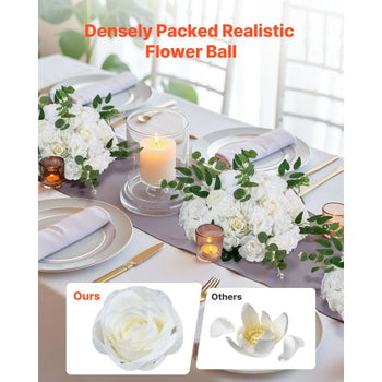 Flower Balls Arrangement Bouquet 10 PCS, 17.7-Inch Diameter Artificial Flower Balls Wedding White Roses Centerpieces, Faux Flowers Arrangements for Wedding Centerpiece Home Table Decorations