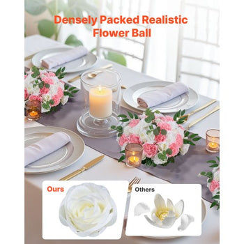 Flower Ball Arrangement Bouquet 10 PCS, 17.7-Inch Diameter Artificial Flower Balls Wedding Table Centerpieces, Rose Arrangements for Wedding Centerpiece Home Decorations, Pink and White Roses