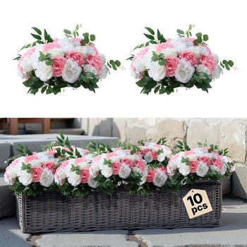 Flower Ball Arrangement Bouquet 10 PCS, 17.7-Inch Diameter Artificial Flower Balls Wedding Table Centerpieces, Rose Arrangements for Wedding Centerpiece Home Decorations, Pink and White Roses