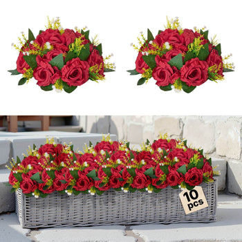 Flower Balls Arrangement Bouquet 10 PCS, 9.5-Inch Wedding Red Roses Centerpieces, Fake Flowers Kissing Balls Decor Artificial Floral Arrangements Flower Bouquet for Home Party Table Decorations