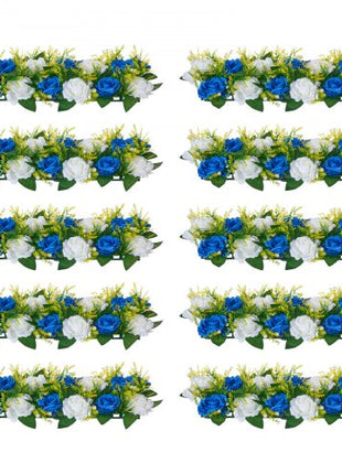 Flower Ball Arrangement Bouquet 10 PCS, 19.6 x 8.6 Inch Artificial Flower Balls Wedding Table Centerpieces, Faux Rose Arrangements for Wedding Centerpiece Home Decoration, Blue and White Roses