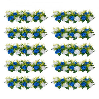 Flower Ball Arrangement Bouquet 10 PCS, 19.6 x 8.6 Inch Artificial Flower Balls Wedding Table Centerpieces, Faux Rose Arrangements for Wedding Centerpiece Home Decoration, Blue and White Roses