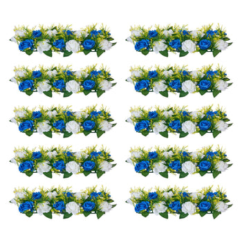 Flower Ball Arrangement Bouquet 10 PCS, 19.6 x 8.6 Inch Artificial Flower Balls Wedding Table Centerpieces, Faux Rose Arrangements for Wedding Centerpiece Home Decoration, Blue and White Roses