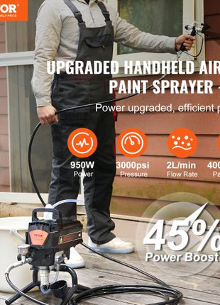 950W Stand Airless Paint Sprayer, 3000PSI High Efficiency Electric Airless Sprayer, Handheld Paint Sprayers for Home Interior and Exterior Furniture and Fences, Fine And Even Painting Effect