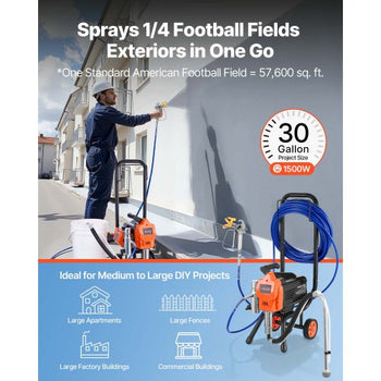 Stand Airless Paint Sprayer, 1500W, 3300PSI High Pressure Airless Sprayer with Cart, Cleaning Brush, Hose, Extension Rod, Nozzles, Electric Spray Paint Machine for Large Apartments, Buildings