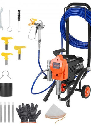 Stand Airless Paint Sprayer, 1500W, 3300PSI High Pressure Airless Sprayer with Cart, Cleaning Brush, Hose, Extension Rod, Nozzles, Electric Spray Paint Machine for Large Apartments, Buildings