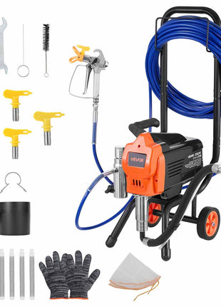 Stand Airless Paint Sprayer, 1500W, 3300PSI High Pressure Airless Sprayer with Cart, Cleaning Brush, Hose, Extension Rod, Nozzles, Electric Spray Paint Machine for Large Apartments, Buildings