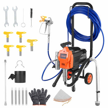 Stand Airless Paint Sprayer, 1500W, 3300PSI High Pressure Airless Sprayer with Cart, Cleaning Brush, Hose, Extension Rod, Nozzles, Electric Spray Paint Machine for Large Apartments, Buildings