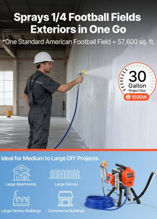 Stand Airless Paint Sprayer, 1500W, 3300PSI High Pressure Airless Sprayer, Cleaning Brush, Hose, Extension Rod, Nozzles, Electric Spray Paint Machine for Large Apartments, Factory Buildings