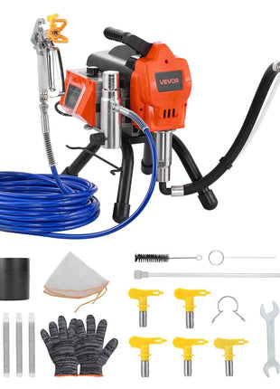 Stand Airless Paint Sprayer, 1500W, 3300PSI High Pressure Airless Sprayer, Cleaning Brush, Hose, Extension Rod, Nozzles, Electric Spray Paint Machine for Large Apartments, Factory Buildings