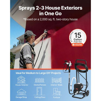 Stand Airless Paint Sprayer, 650W, 3000PSI High Pressure Airless Sprayer with Cart, Cleaning Brush, Hose, Extension Rod, Nozzles, Electric Spray Paint Machine for House Exterior and Interior