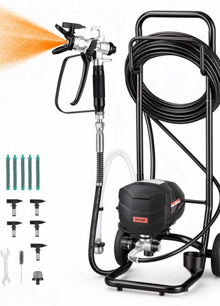 Stand Airless Paint Sprayer, 650W, 3000PSI High Pressure Airless Sprayer with Cart, Cleaning Brush, Hose, Extension Rod, Nozzles, Electric Spray Paint Machine for House Exterior and Interior