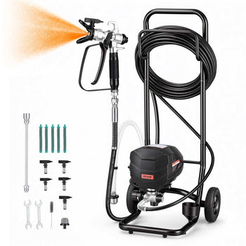 Stand Airless Paint Sprayer, 650W, 3000PSI High Pressure Airless Sprayer with Cart, Cleaning Brush, Hose, Extension Rod, Nozzles, Electric Spray Paint Machine for House Exterior and Interior