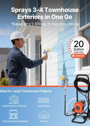 Stand Airless Paint Sprayer, 900W, 3300PSI High Pressure Airless Sprayer with Cart, Cleaning Brush, Hose, Extension Rod, Nozzles, Electric Spray Paint Machine for Interior or Exterior of House
