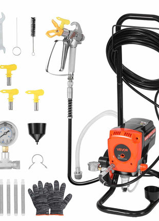 Stand Airless Paint Sprayer, 900W, 3300PSI High Pressure Airless Sprayer with Cart, Cleaning Brush, Hose, Extension Rod, Nozzles, Electric Spray Paint Machine for Interior or Exterior of House