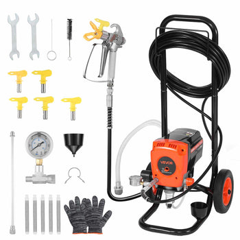 Stand Airless Paint Sprayer, 900W, 3300PSI High Pressure Airless Sprayer with Cart, Cleaning Brush, Hose, Extension Rod, Nozzles, Electric Spray Paint Machine for Interior or Exterior of House
