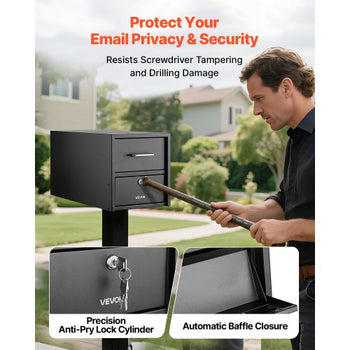 Post Mount Mailbox, Anti-Pry & Anti-Theft Mailboxes for Outside, Heavy Duty Lockable Mail Box with Magnetic Door, Weather-Resistant Metal Post Box for House Outside 21.06 x 10.63 x 11.22 in