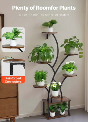 Plant Stand Indoor with Grow Lights, 62 in Tall 8-Tier Lighted Plant Shelf, Metal Corner Plants Holder, 3 Timer & 10 Brightness, Tree-Shaped Flower Display Rack for Living Room Balcony Decor