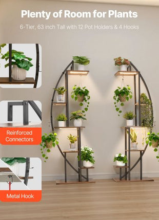 Plant Stand Indoor with Grow Lights, 63 in Tall 6-Tiered Lighted Plant Shelf, 2 Pack Metal Corner Plants Holder, 3 Timer & 10 Brightness, Half-Moon Shaped Flower Display Rack for Living Room