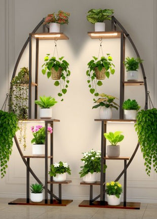 Plant Stand Indoor with Grow Lights, 63 in Tall 6-Tiered Lighted Plant Shelf, 2 Pack Metal Corner Plants Holder, 3 Timer & 10 Brightness, Half-Moon Shaped Flower Display Rack for Living Room