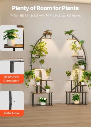 Plant Stand Indoor with Grow Lights, 65.5 in Tall 7-Tiered Lighted Plant Shelf, 2 Pack Metal Corner Plants Holder, 3 Timer & 10 Brightness, Half-Moon Shaped Flower Display Rack for Living Room