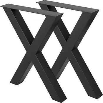 Set of 2 Steel Table Legs, 28\'\'Height 31\'\'Wide Dining Table Legs, Heavy Duty 3.1\" Square Box Section X Frame Table Legs, 28x31x3.1 Inch Black Color Industrial Country Style Metal Dining Leg