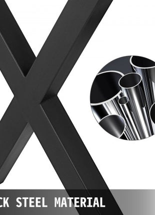 Set of 2 Steel Table Legs, 28\'\'Height 31\'\'Wide Dining Table Legs, Heavy Duty 3.1\" Square Box Section X Frame Table Legs, 28x31x3.1 Inch Black Color Industrial Country Style Metal Dining Leg
