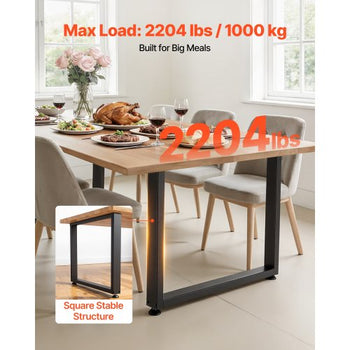 Table Legs, 29.5" H x 35.4" W Square Steel Furniture Legs, Modular Design, Easy Assembly, 2204 lbs Max Load Heavy Duty, for Home Office Desk, Workbenches, Dinner Bar Tables, Set of 2, Black