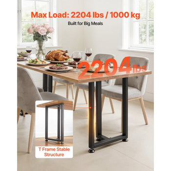 Table Legs, 29.1" H x 17.7" W Square T Shape Steel Furniture Legs, Modular Design, Easy Assembly, 2204 lbs Max Load Heavy Duty, for Home Office Desk, Dinner Table, Workbenches, Set of 2, Black