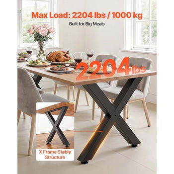 Table Legs, 29.5" H x 29.9" W Steel Furniture Legs, Modular Design, Easy Assembly, 2204 lbs Max Load Heavy Duty, for Home Office Desk, Coffee Dinner Bar Tables, Workbench,2 PCS, X Frame, Black