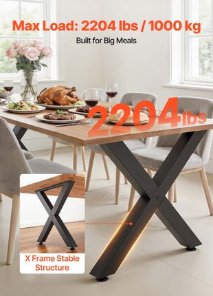 Table Legs, 29.5" H x 31.1" W Steel Furniture Legs, Modular Design, Easy Assembly, 2204 lbs Max Load Heavy Duty, for Home Office Desk, Coffee Dinner Bar Tables, Workbench,2 PCS, X Frame, Black