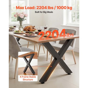 Table Legs, 29.5" H x 31.1" W Steel Furniture Legs, Modular Design, Easy Assembly, 2204 lbs Max Load Heavy Duty, for Home Office Desk, Coffee Dinner Bar Tables, Workbench,2 PCS, X Frame, Black