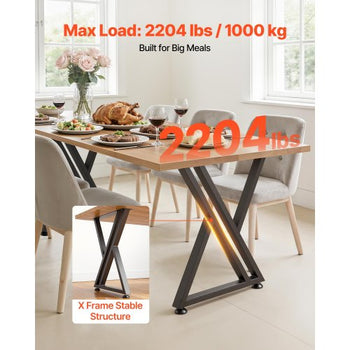 Table Legs, 29.1" H x 24" W Steel Furniture Legs, 2204 lbs Max Load Heavy Duty, Easy Installation, Sturdy & Stable for Home Office Desk DIY, Coffee Dinner Bar Tables, Workbench,Set of 2, Black