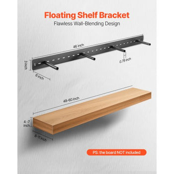 Floating Shelf Bracket 1 Pack, 230 lbs/104 kg Weight Capacity, 46x6.2x3 inch / 1168.4x157.4x76.2 mm, Heavy Duty Hidden Shelf Brackets Support, Wall Mounting Invisible Floating Shelves Bracket
