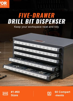 Drill Bit Dispenser Cabinet, Five-Drawer Drill Bit Organizer Cabinet for #1 to #60 Steel Drill Dispenser Organizer Cabinet with Labels, Stackable Drill Dispenser for Drill Bit Storage
