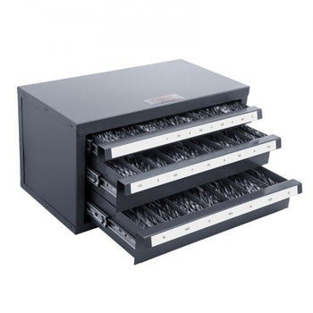 Drill Bit Dispenser Cabinet, Three-Drawer Drill Bit Organizer Cabinet for 1mm to 13mm, Steel Drill Dispenser Organizer Cabinet with Labels, Stackable Drill Dispenser for Drill Bit Storage