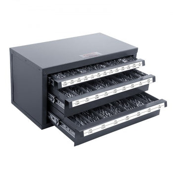 Drill Bit Dispenser Cabinet, Three-Drawer Drill Bit Organizer Cabinet for 1/16" to 1/2", Steel Drill Dispenser Organizer Cabinet with Labels, Stackable Drill Dispenser for Drill Bit Storage