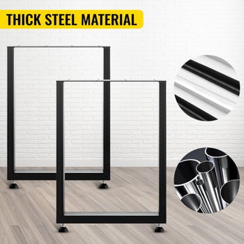 Set of 2 Steel Table Legs, 28''Height 24''Wide Dining Table Legs, Heavy Duty 3.1" Width Box Section Square Table Legs, 28x24x3.1 Inch Black Color Industrial Country Style Metal Dining Legs