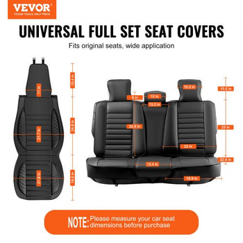Seat Covers, Universal Car Seat Covers Full Set Seats, Front and Rear Seat, 9pcs Faux Leather Seat Cover, Semi-enclosed Design, Detachable Headrest and Airbag Compatible, for Most Car SUV Truck