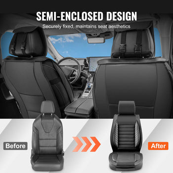Seat Covers, Universal Car Seat Covers Full Set Seats, Front and Rear Seat, 9pcs Faux Leather Seat Cover, Semi-enclosed Design, Detachable Headrest and Airbag Compatible, for Most Car SUV Truck