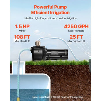1.5 HP Shallow Well Jet Pump, AC 115/230 Volt, 4250 GPH Dual Voltage Cast Iron Well Jet Pump, with 108 ft Max Head Lift, Easy Voltage Switching, for Garden Irrigation, Lawn Sprinkler System