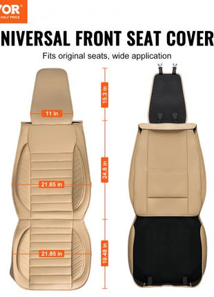 Seat Covers, Universal Car Seat Covers Front Seats, 2pcs Faux Leather Seat Cover, Semi-enclosed Design, Detachable Headrest and Airbag Compatible, for Most Cars SUVs and Trucks Beige
