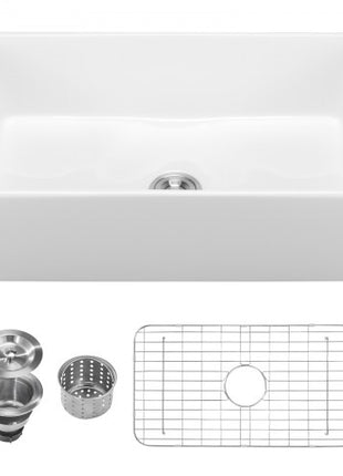 33.5x20 inch Farmhouse Sink, White Sink Workstation, Fireclay Undermount Basins, Apron Front Single Bowl Basin with Multiple Accessories, Large Capacity Household Dishwasher Sinks for Kitchen